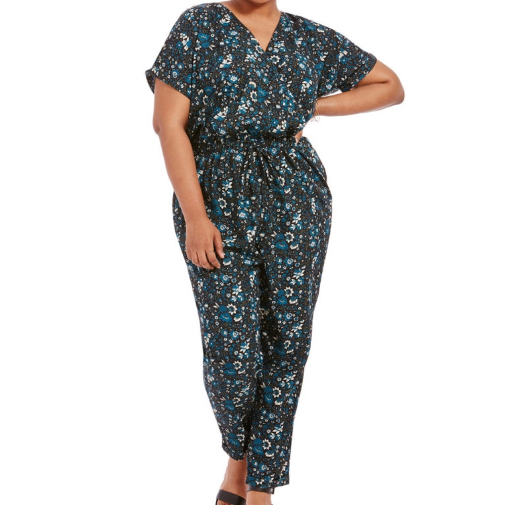 Anthropologie RAGA Blue Floral Jumpsuit SZ XL